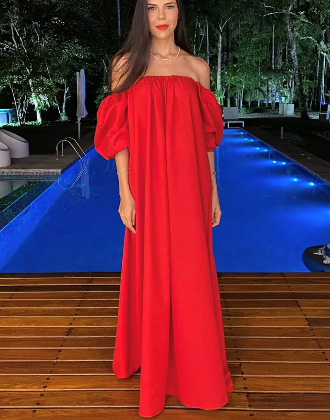 Vestido longo com mangas bufantes Debora Mangabeira