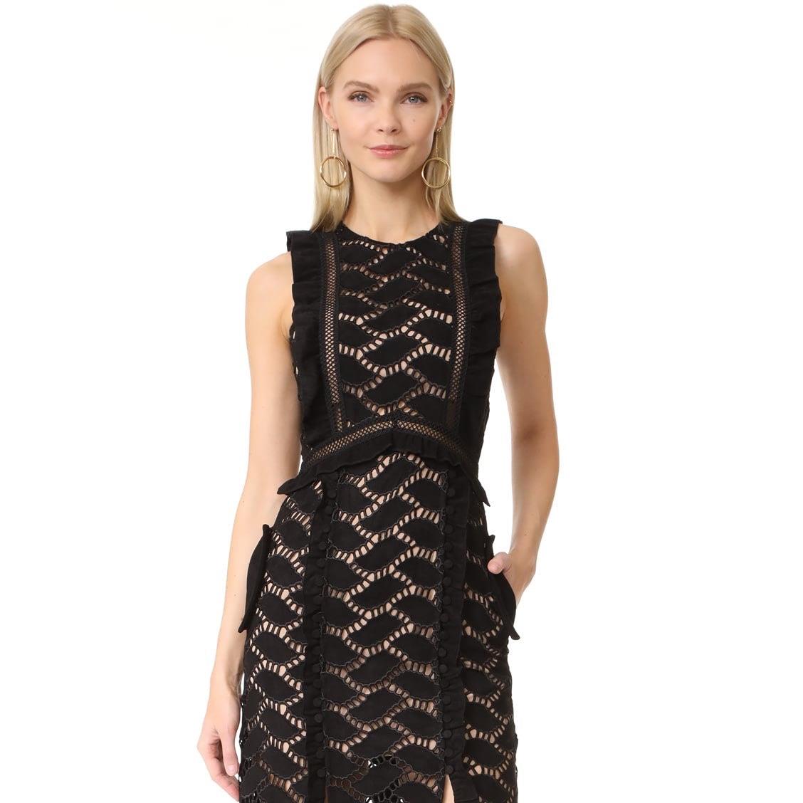 Vestido Self Portrait Preto canelado