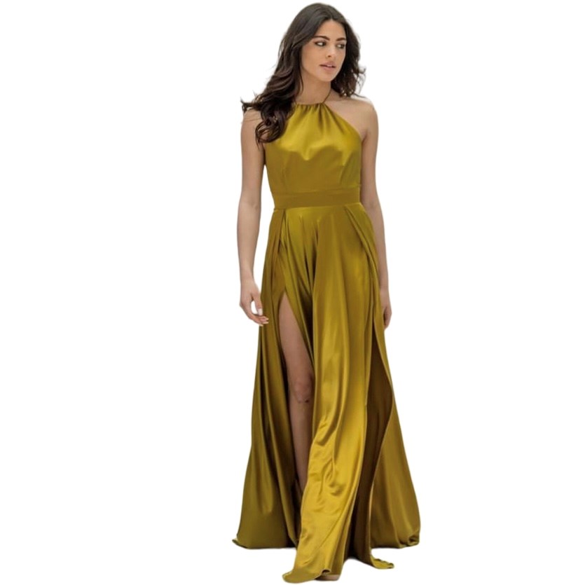 Vestido em cetim Mostarda 