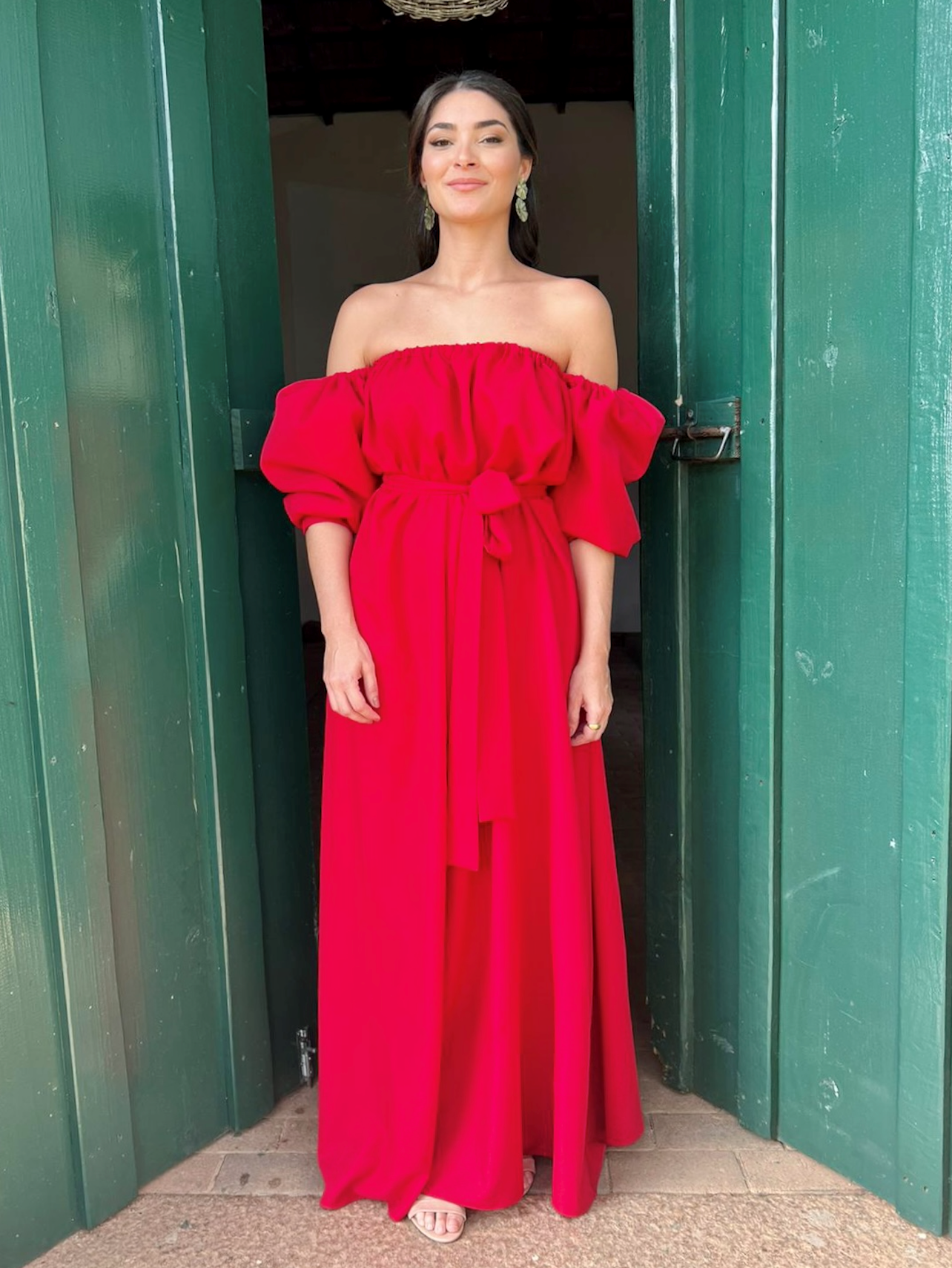 Vestido longo com mangas bufantes Debora Mangabeira