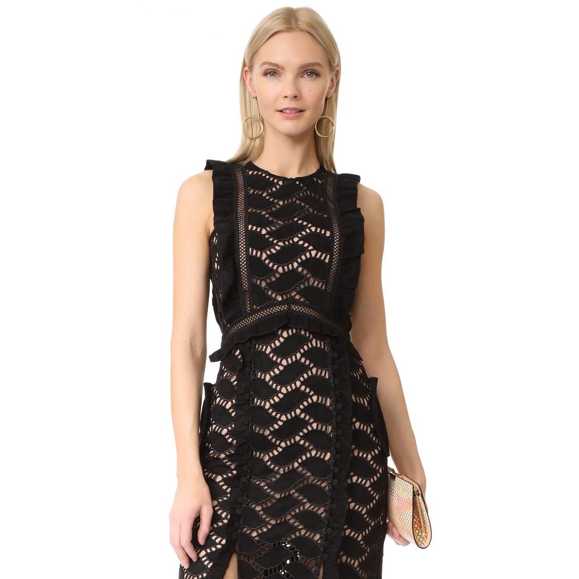 Vestido Self Portrait Preto canelado